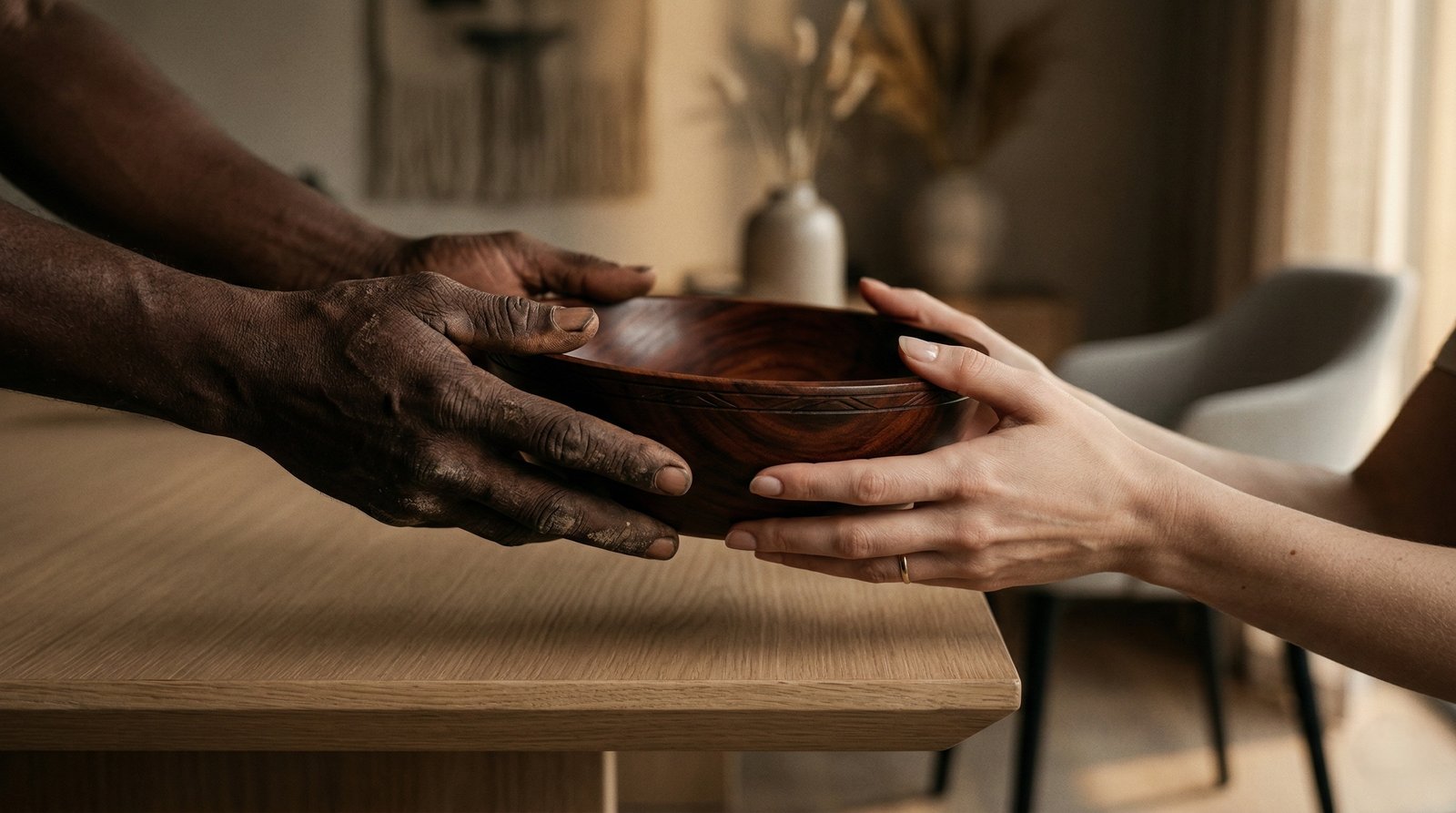 Artisan hands carving wood